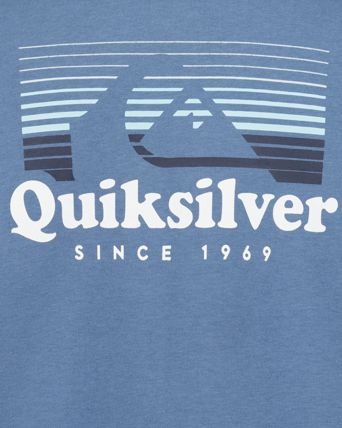 Blue t-shirt with Quiksilver logo and text on a blue background