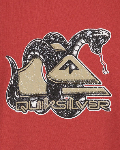 Quiksilver logo with two snakes on a red background