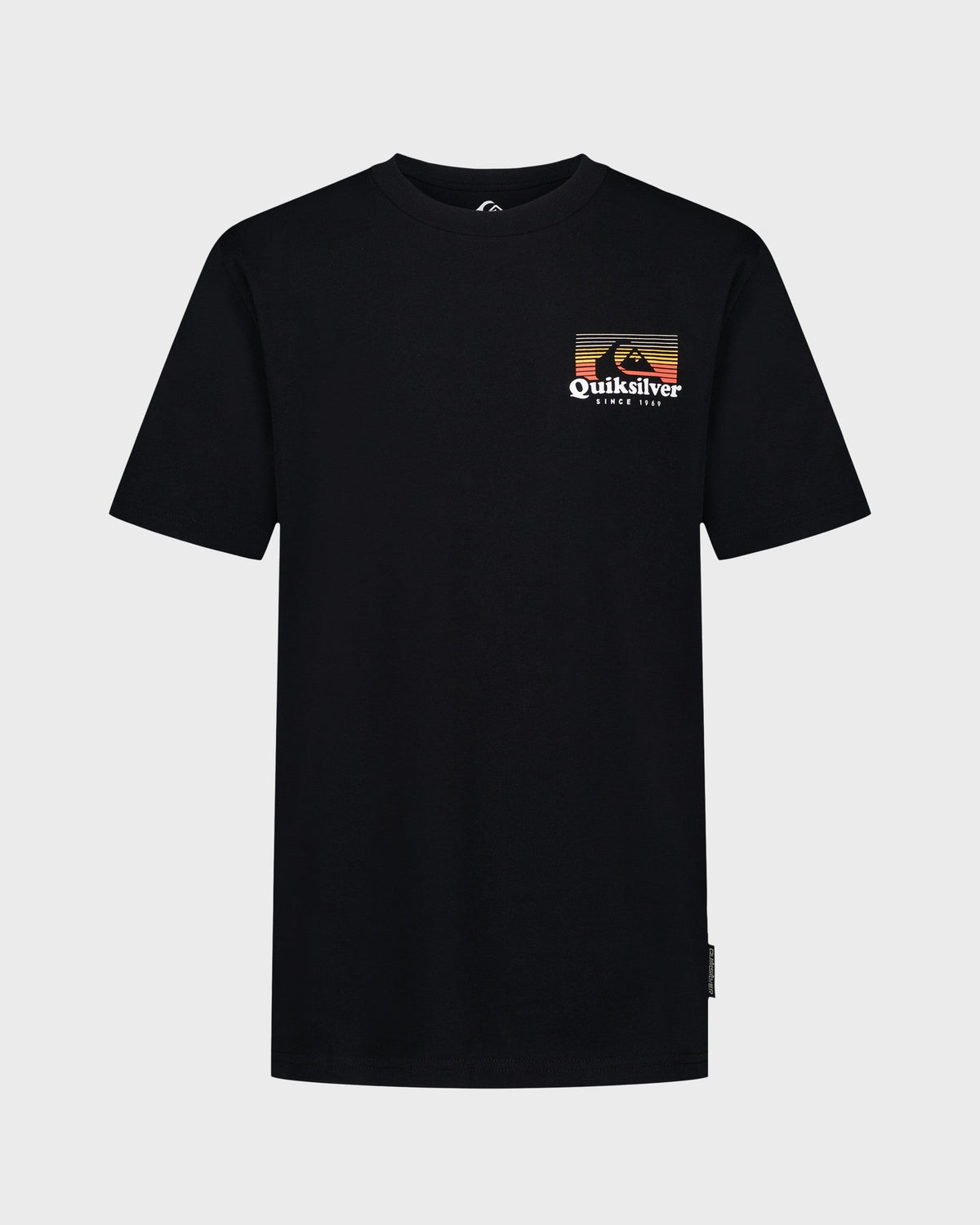 Black t-shirt with Quiksilver logo on a white background