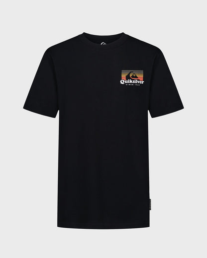 Black t-shirt with Quiksilver logo on a white background