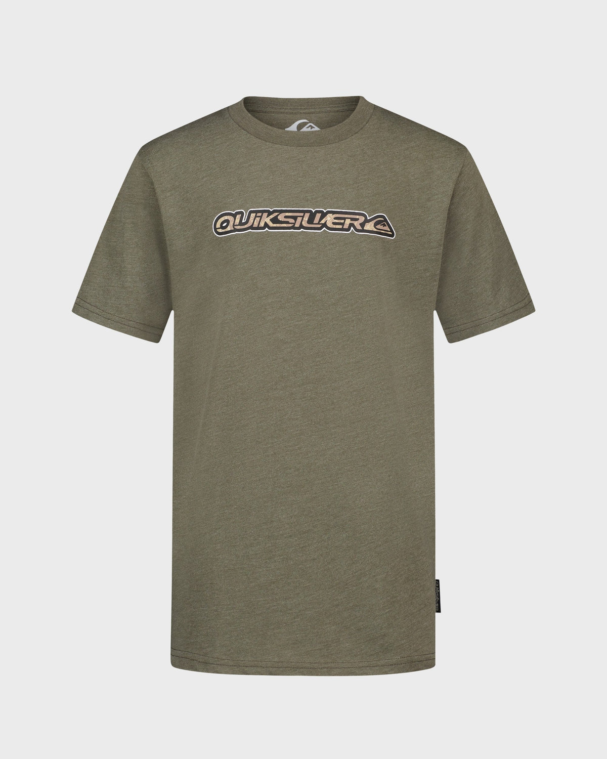 Green t-shirt with Quiksilver logo on a white background