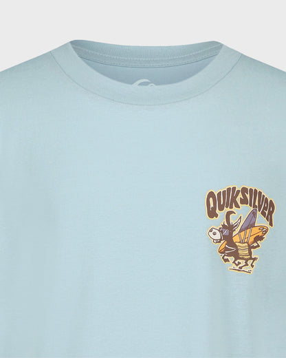Light blue t-shirt with Quiksilver logo on a light gray background