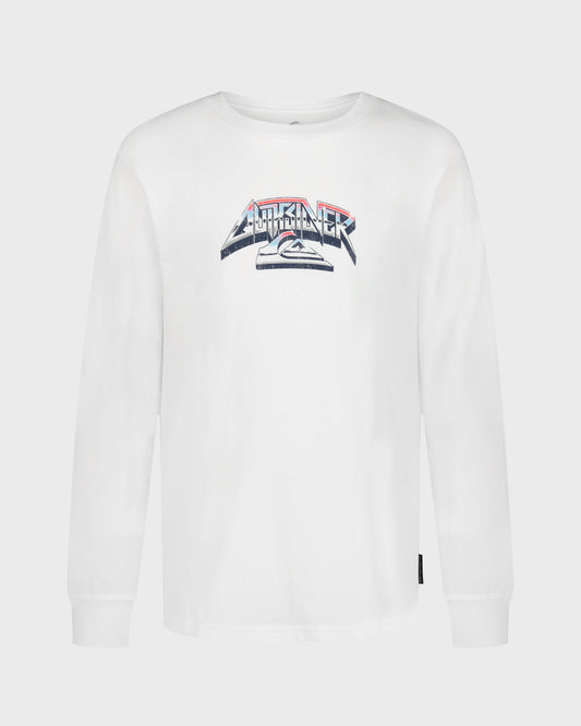 White sweatshirt with a logo on a light gray background