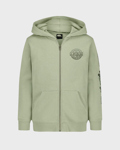 Green hoodie with a logo on a light gray background