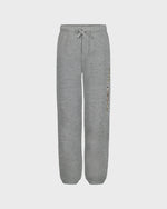 Gray sweatpants with a drawstring on a white background