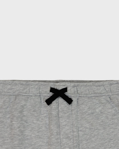 Gray sweatpants with a black logo on a white background